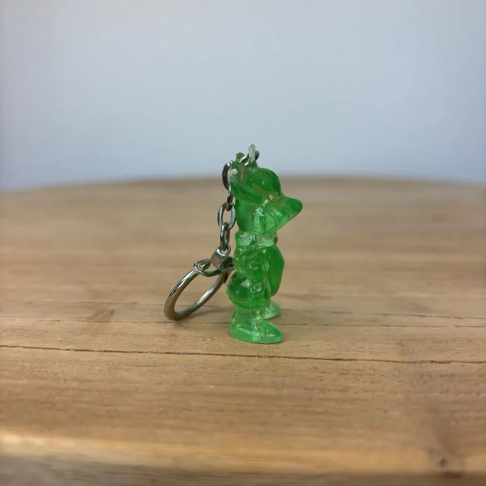 Vintage Keychain Green Mouse Key Ring Acrylic Chuck E. Cheese Retro Jelly Figure